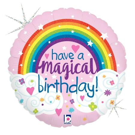 BETALLIC 18 in. Magical Rainbow Birthday Holo Flat Foil Balloon, 5PK 91873
